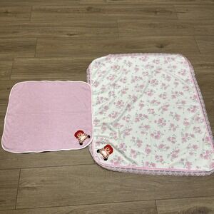 VGT Homemade Raggedy Ann fabric Baby Blanket 33x28 Spit Cloth Nursery Pink Flowe